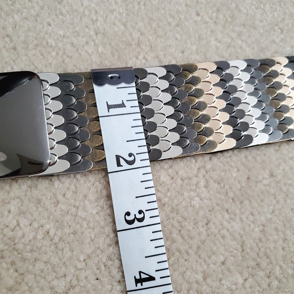 BCBG Maxazria metallic stretch waist belt S gold bronze silver metal scales - Picture 14 of 16